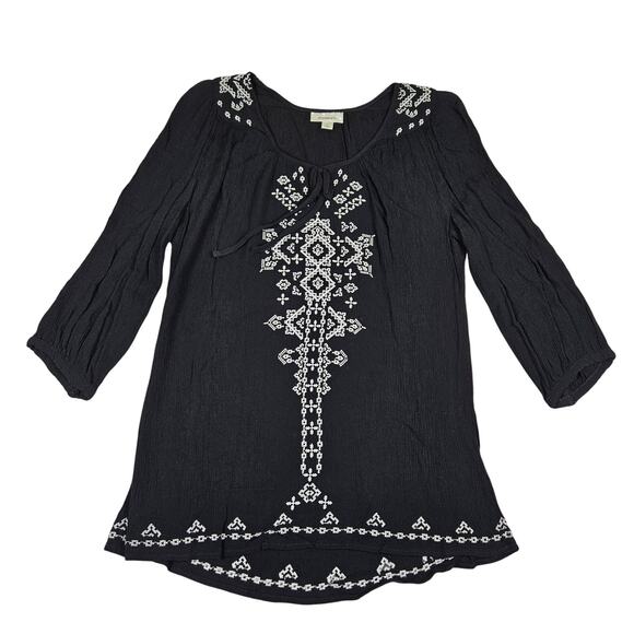 Dressbarn Embroidered Blouse Gauze Tunic 3/4 Sleeve Boho Lagenlook Crinkle Tie M - Picture 15 of 15